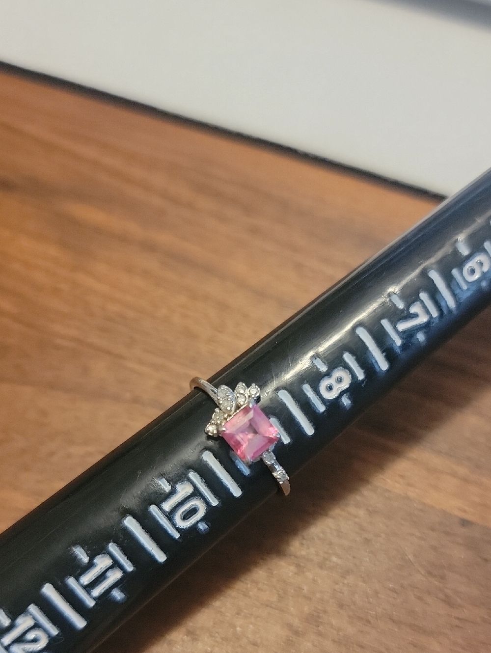 Sterling .925 Pink Square Gem Ring with Accent Stones